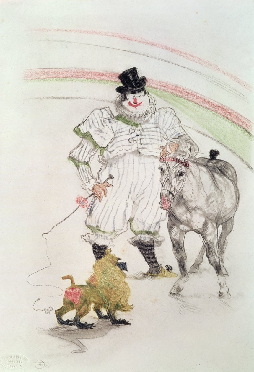 På Cirkus: optrædende hest og abe, 1899 (kridt, farveblyanter og grafit) af Henri de Toulouse Lautrec