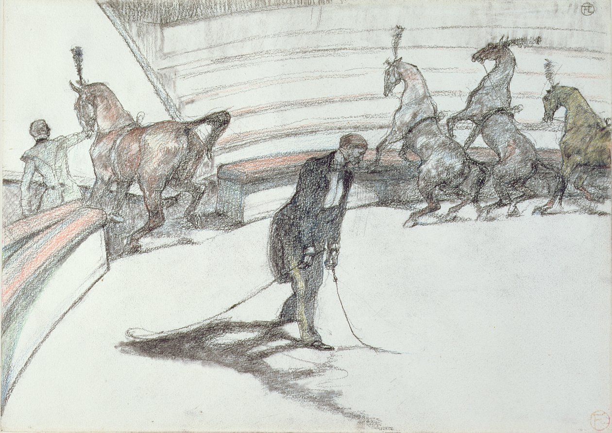 At the Circus: Chevaux en Liberte, 1899 (sort og farvet blyant på papir) af Henri de Toulouse Lautrec