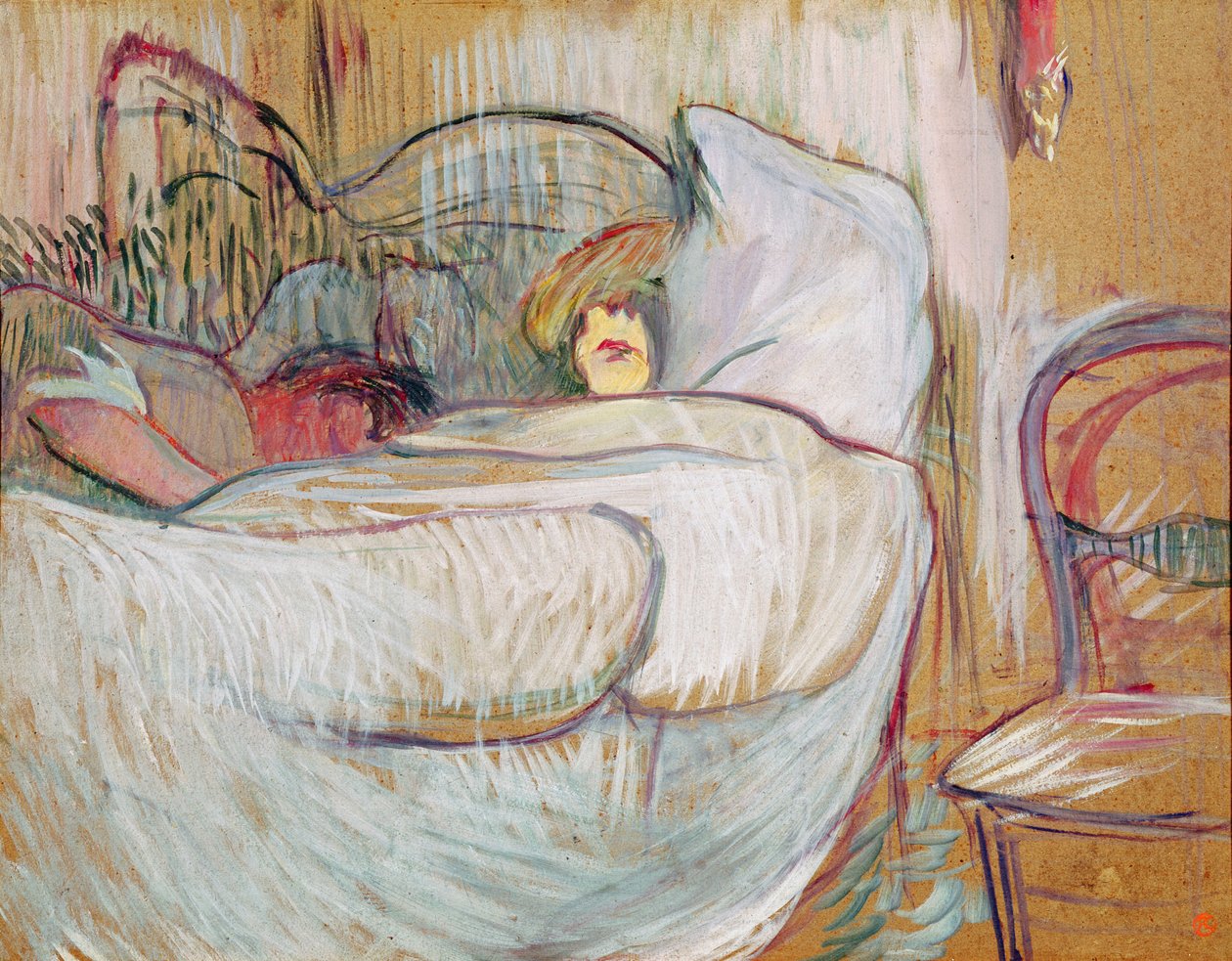 In Bed, 1894 (olie på kort) af Henri de Toulouse Lautrec