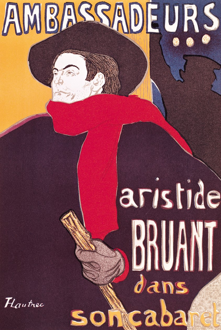 Plakat reklame for Aristide Bruant (1851-1925) i hans kabaret på Ambassadeurs, 1892 af Henri de Toulouse Lautrec
