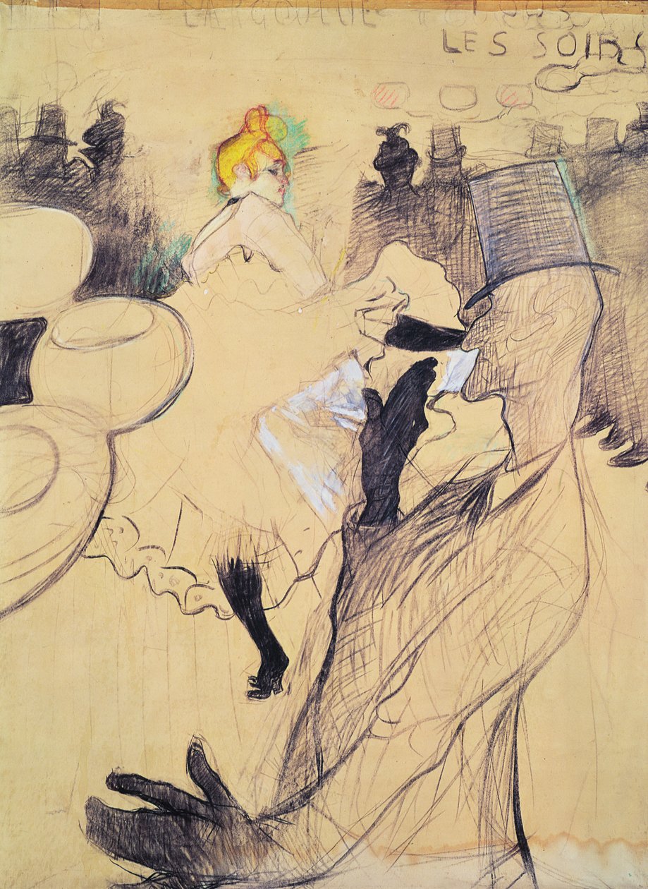 The Moulin-Rouge, The Goulue and Valentin, the Boneless One, 1891 (pen og blæk og farveblyant på papir) af Henri de Toulouse Lautrec