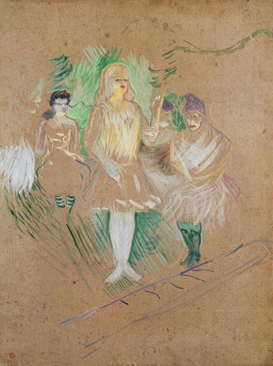 Tre figurer ved Folies-Berg ères, 1894 (olie på kort) af Henri de Toulouse Lautrec