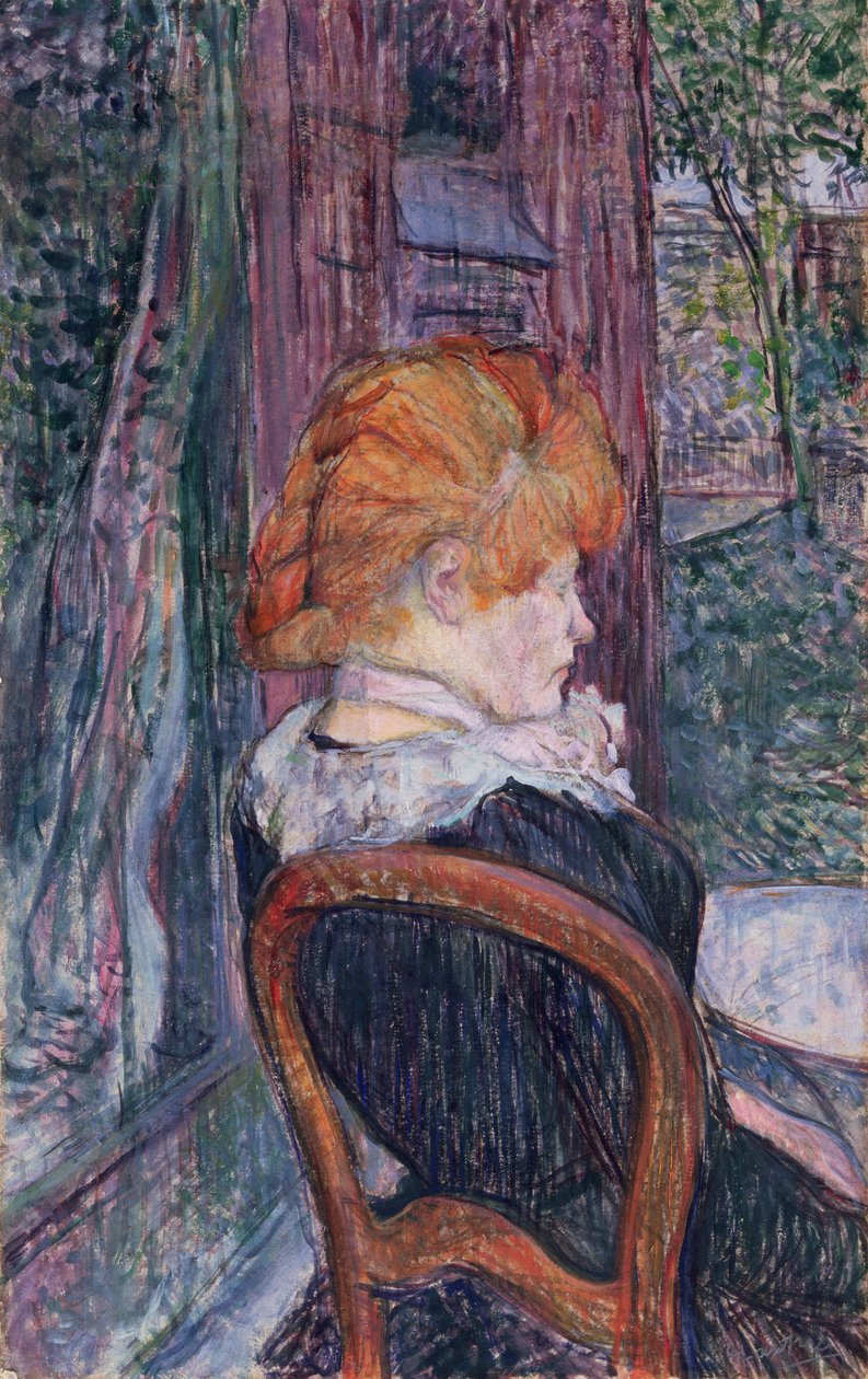 Kvinde siddende i en have, 1890 (olie på pap) af Henri de Toulouse Lautrec
