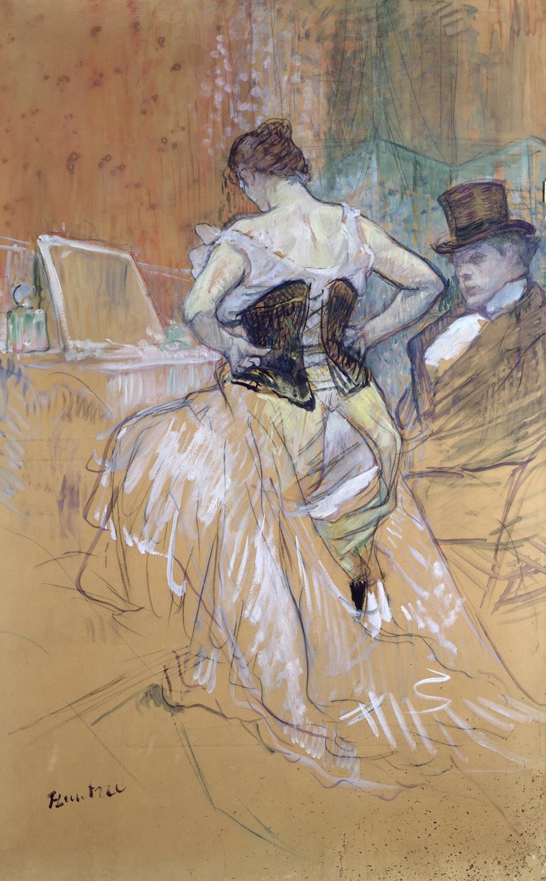 Kvinde på toilettet, studie til "Elles", ca.1896 (kridt og olie) (se også 36635) af Henri de Toulouse Lautrec