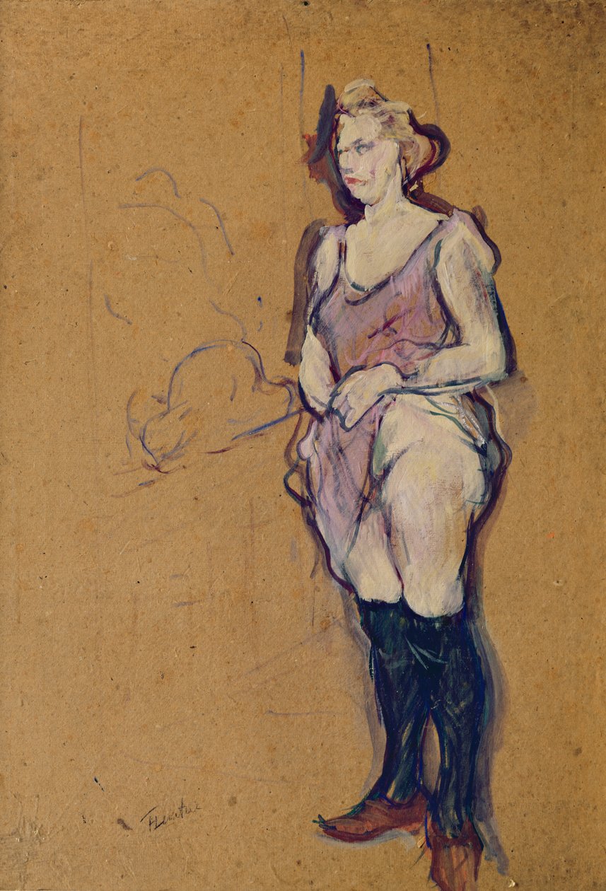 Kvinde holder sin kjole eller kvinde i et bordel, 1894 (olie på pap) af Henri de Toulouse Lautrec