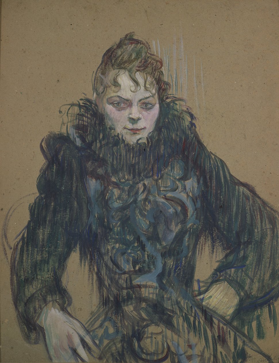 Kvinde med en sort boa, 1892 (olie på pap) af Henri de Toulouse Lautrec