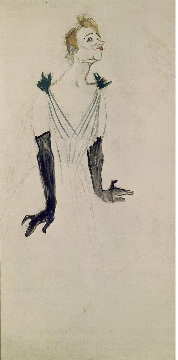 Yvette Guilbert (1865-1944), 1894 (kul og olie) af Henri de Toulouse Lautrec