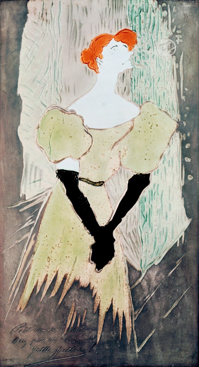 Yvette Guilbert (bestillet for at lave en bordplade), 1895 (keramik) af Henri de Toulouse Lautrec