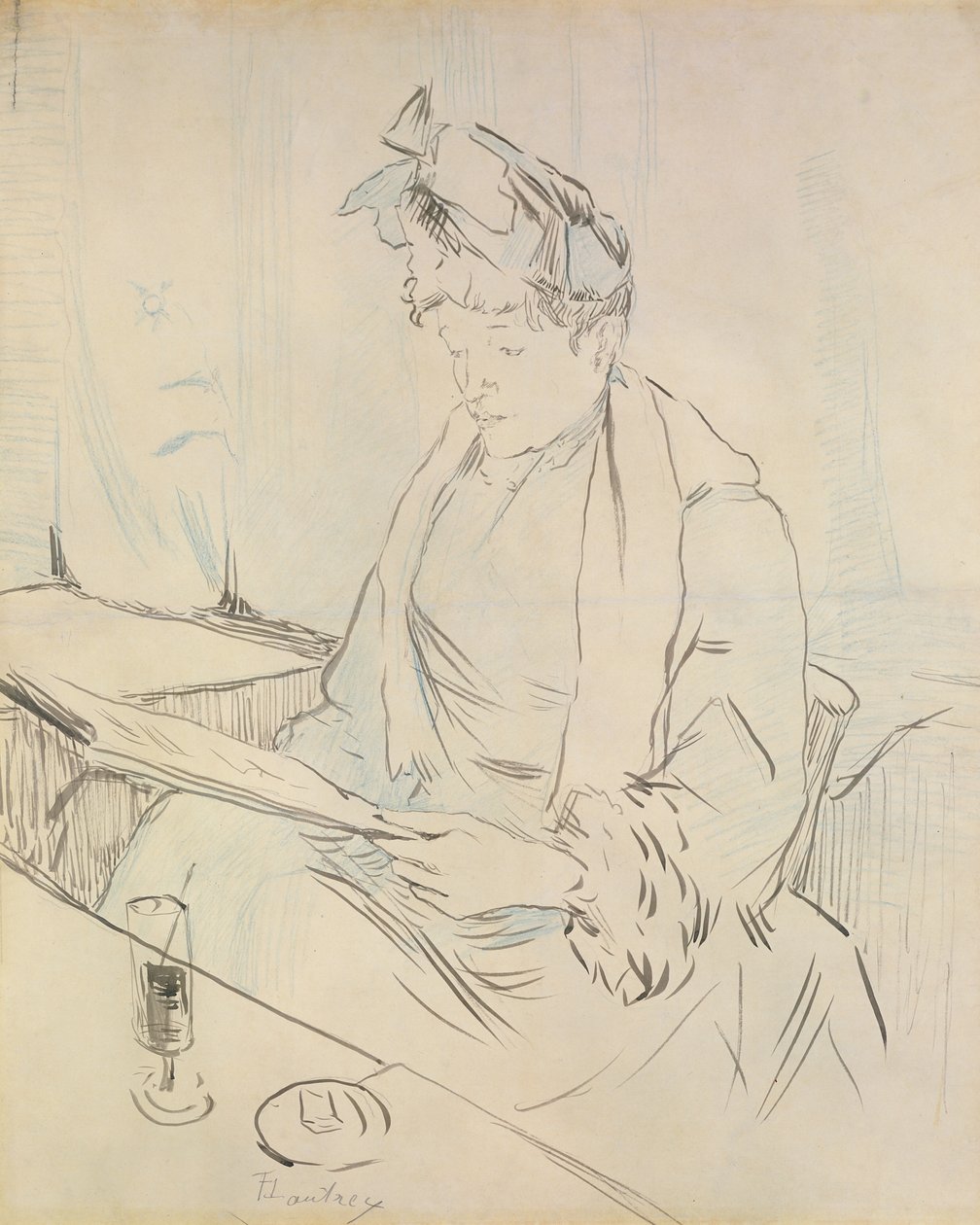 På cafeen (blyant og blæk på papir) af Henri de Toulouse Lautrec