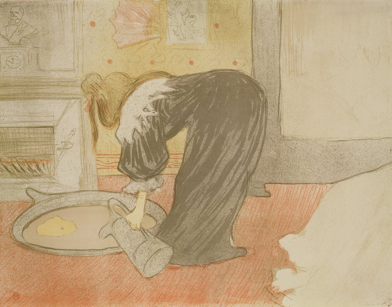 Elles: Kvinde ved badekarret, 1896 (farvekridt, pensel og litografi) af Henri de Toulouse Lautrec