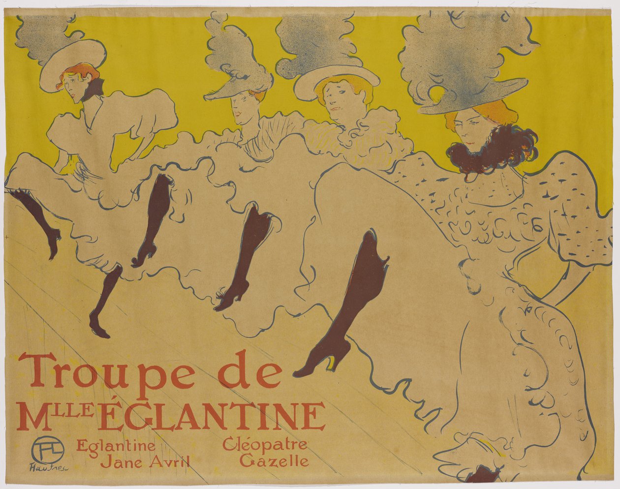 La Troupe de Mademoiselle Eglantine, 1895 (pensel, farveblyant og sprøjt litho, trykt i fire farver på papir) af Henri de Toulouse Lautrec