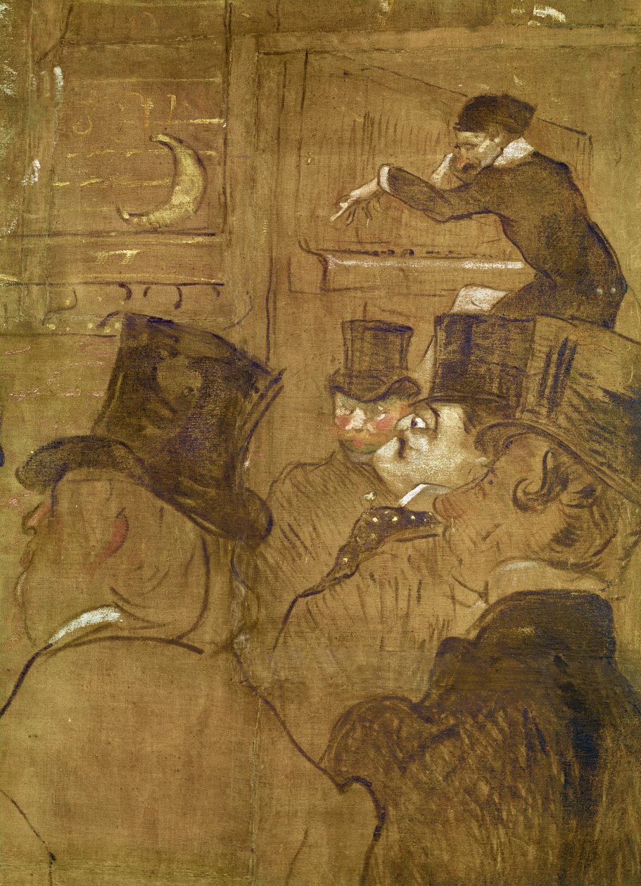 Skilte til hut de la Goulue, ved Foire du Trone i Paris. Den mauriske dans: La Gouloue Louise Weber ved Foire du Tréne detalje af Oscar Wilde, 1895 olie på lærred af Henri de Toulouse Lautrec