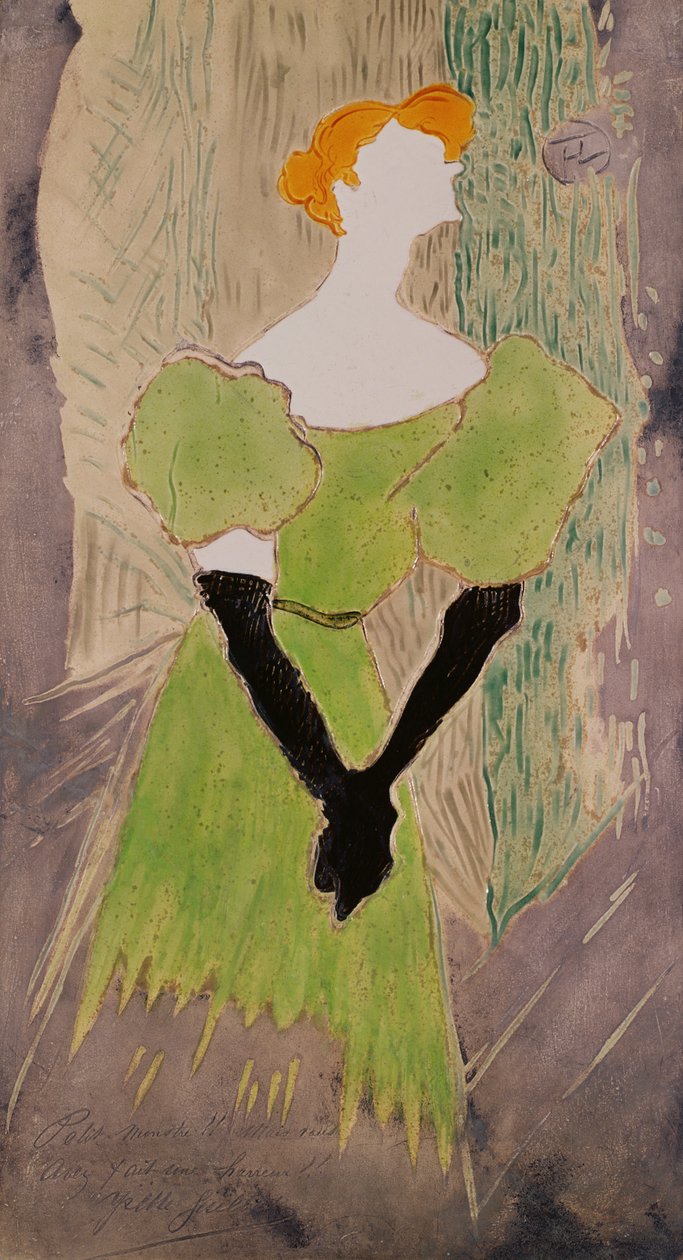 Portræt af Yvette Guilbert (malet keramikplade) af Henri de Toulouse Lautrec