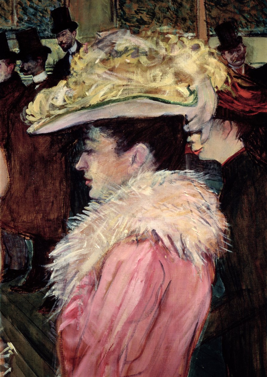 The Dance of the Moulin Rouge: detalje af en elegant kvinde klædt i pink, 1889-90 (detalje af 490) af Henri de Toulouse Lautrec