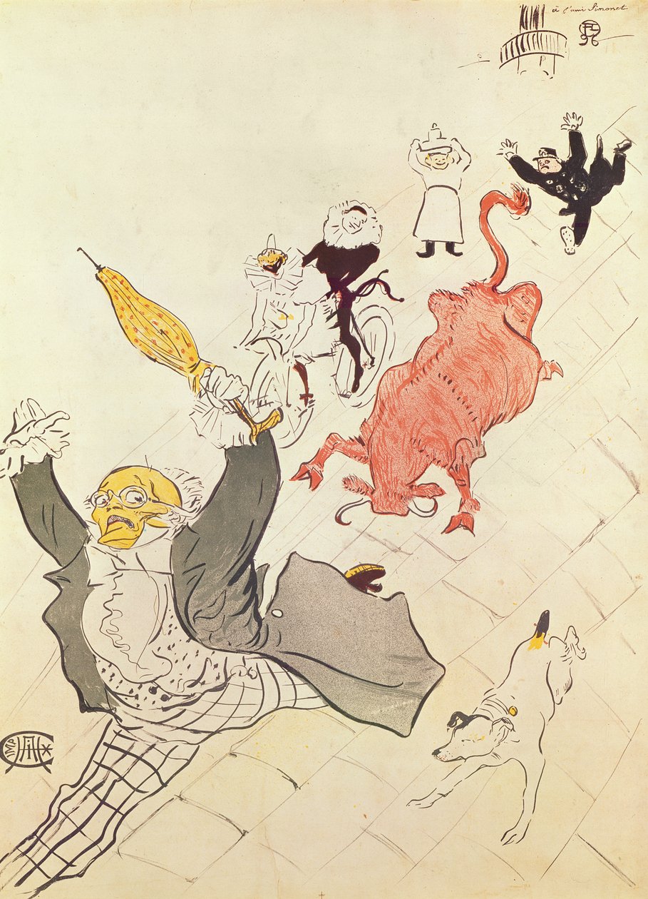 The Enraged Cow (plakat dedikeret til kunstnerens ven Simonet), 1896 (farvelitografi) af Henri de Toulouse Lautrec
