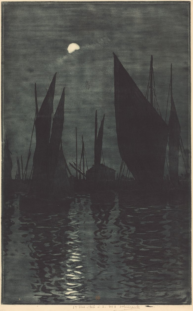 Måneskin i havnen i Dieppe af Henri-Charles Guérard