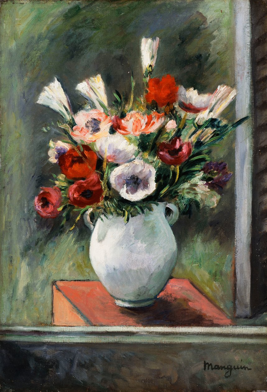 Anemoner i en hvid vase af Henri Charles Manguin