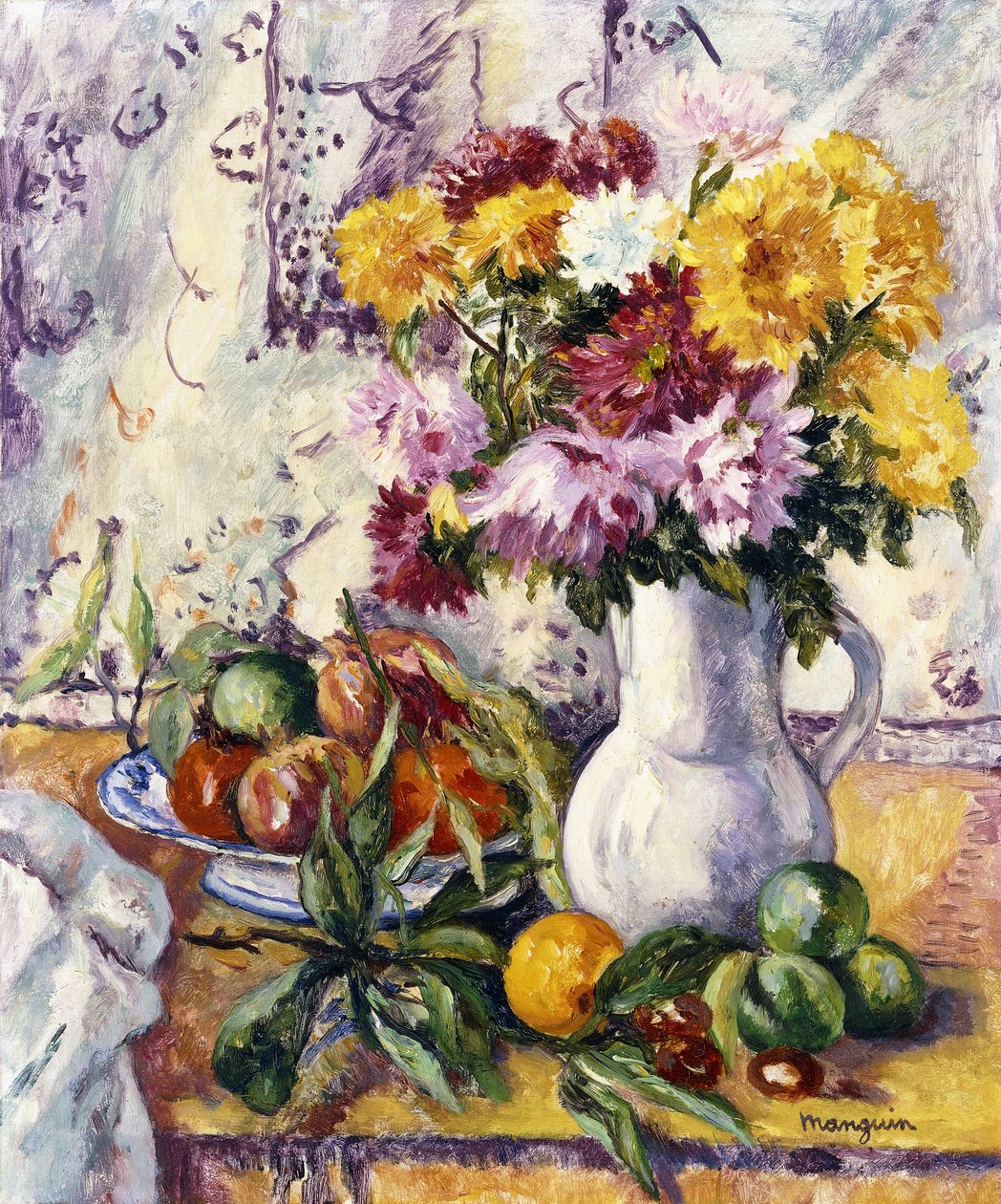 Krysantemum og frugt af Henri Charles Manguin