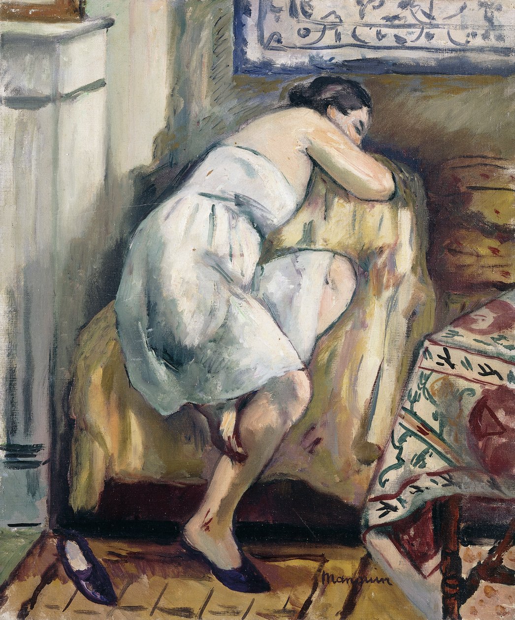 Jeanne sover i en stol; Jeanne sover i en lænestol af Henri Charles Manguin