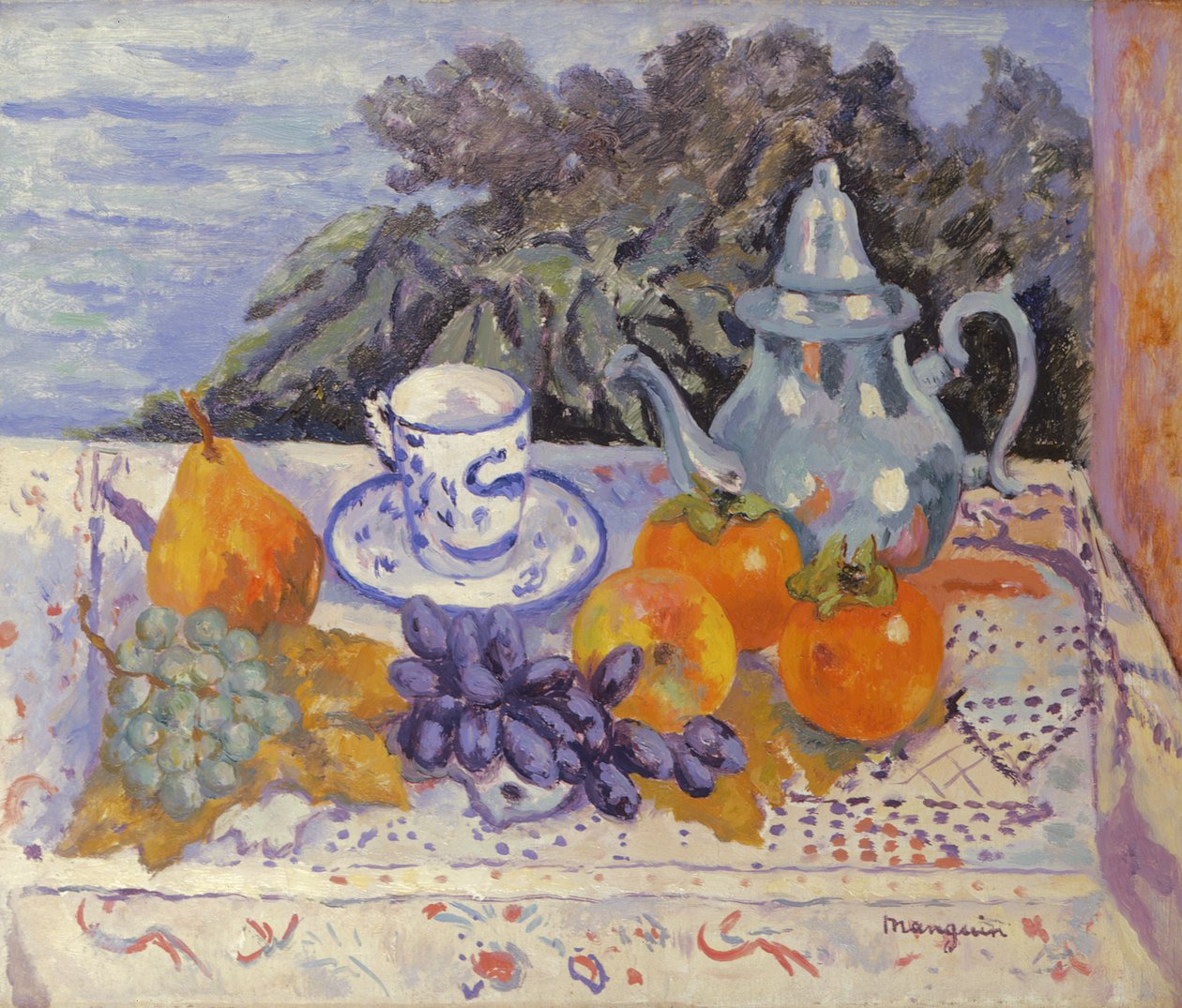 Granatæbler, Persimmon, Tin af Henri Charles Manguin