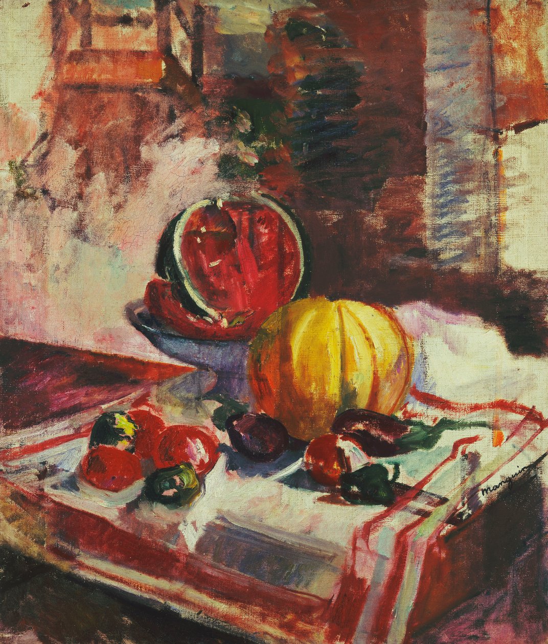 Stilleben med vandmelon; Naturen morte a la Pasteque af Henri Charles Manguin