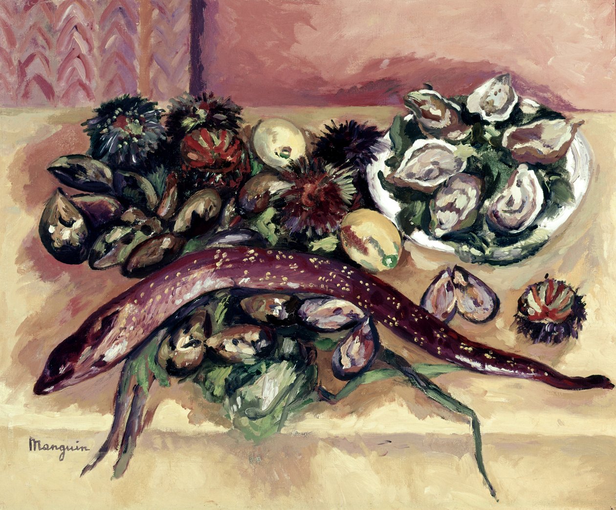 Stilleben med ål (Stilleben med søpindsvin og ål) af Henri Charles Manguin