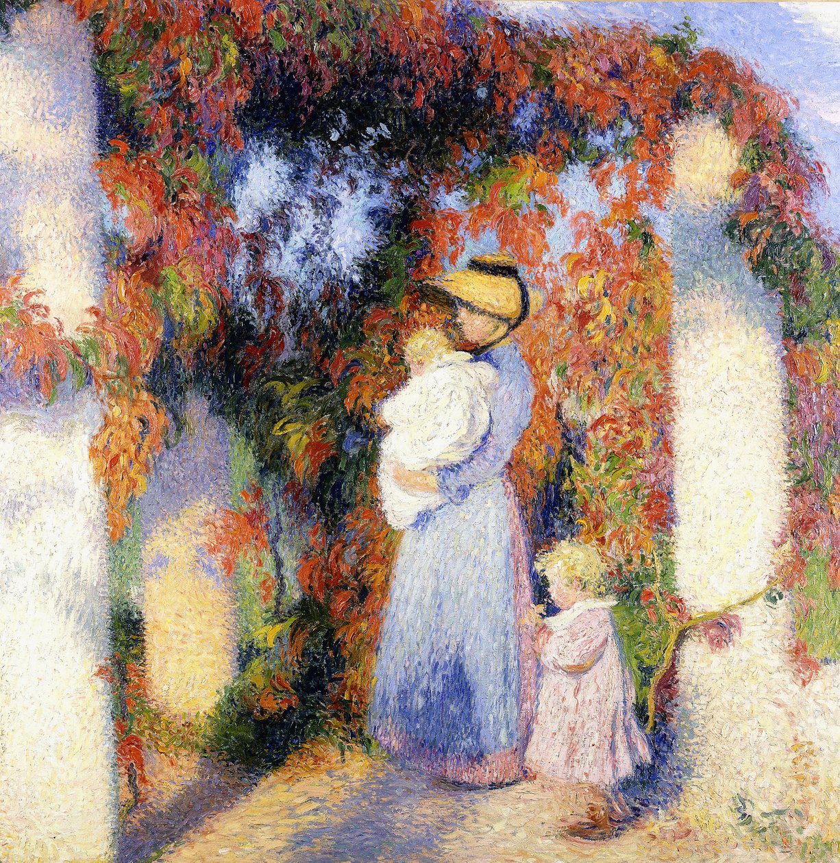 Kvinde med to børn under hovedpergolaen i Marquayrol, ca. 1900 (olie på lærred) af Henri Charles Manguin