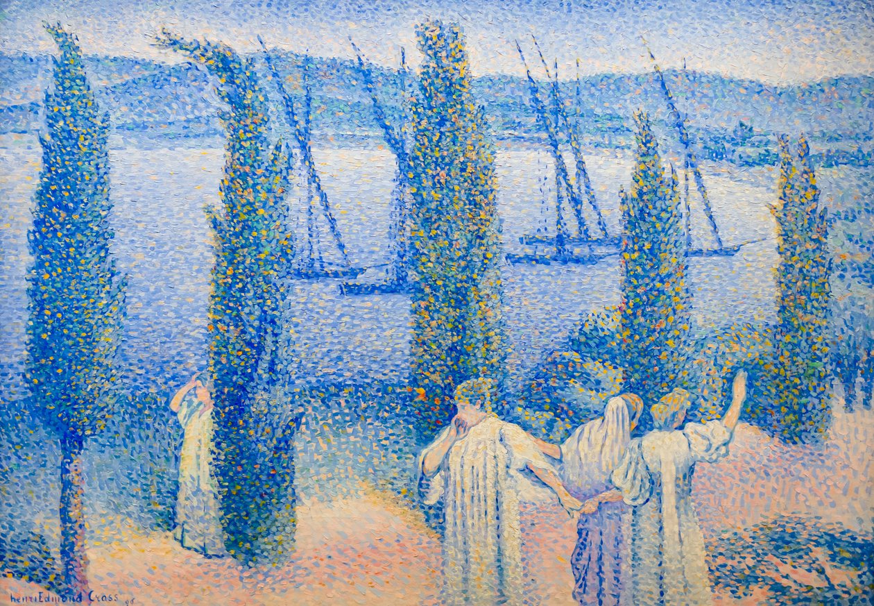 Kystudsigt med cypresser af Henri Edmond Cross