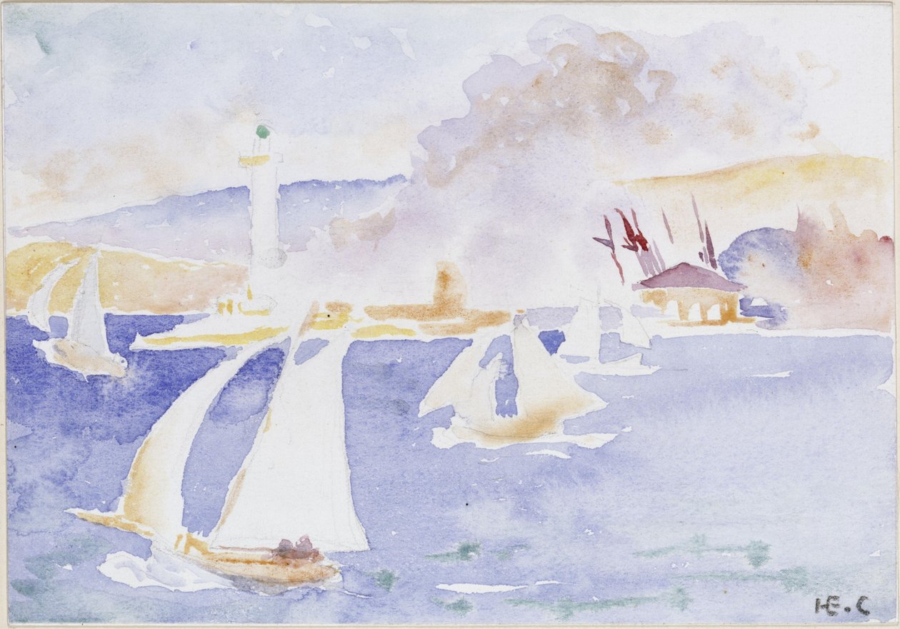 Havkyst med fyrtårn og hus af Henri-Edmond Cross