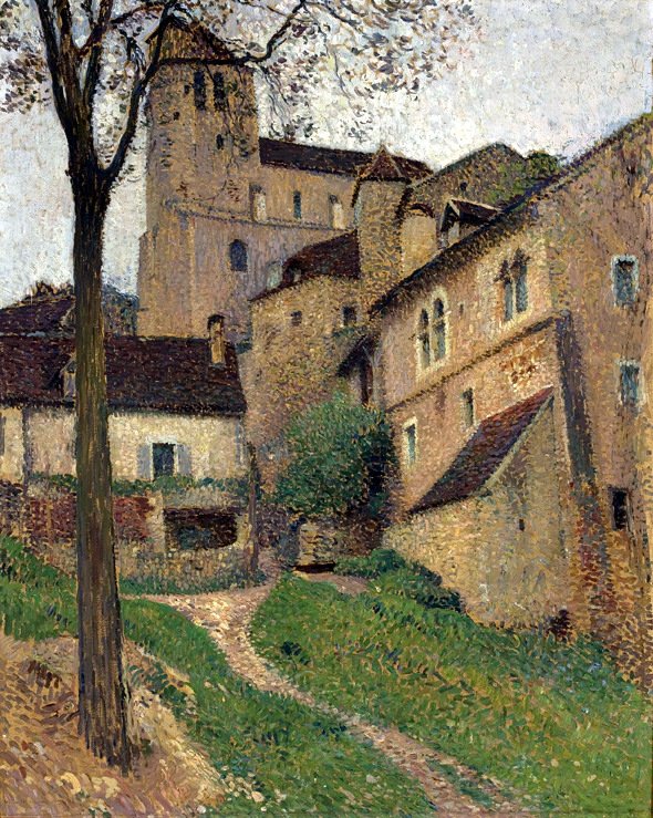 Landskab med et slot-Udsigt over Saint-Cirq-Lapopie af Henri Martin