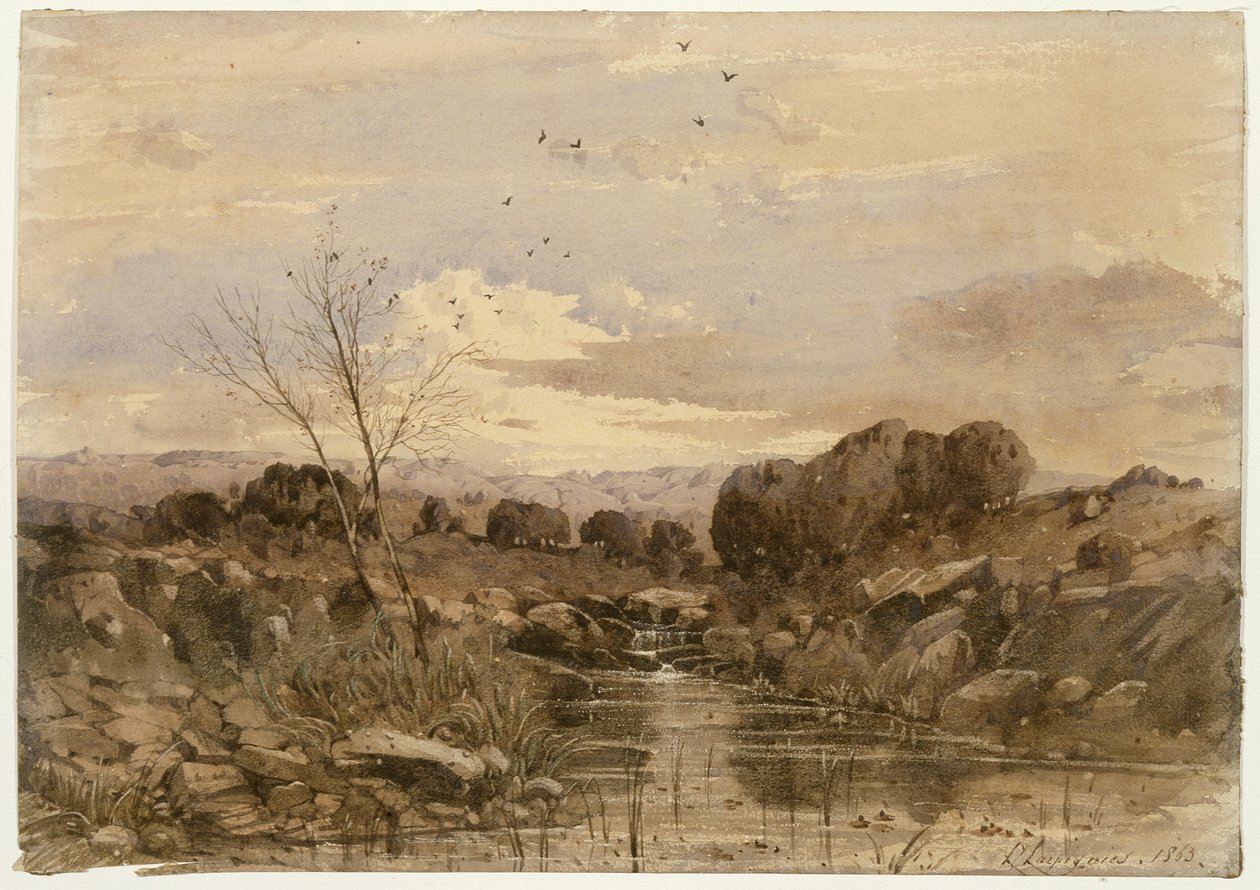 Landskab med bæk af Henri-Joseph Harpignies