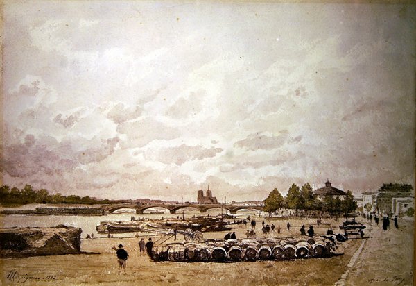 Quai Bercy, Paris (akvarel) af Henri Joseph Harpignies