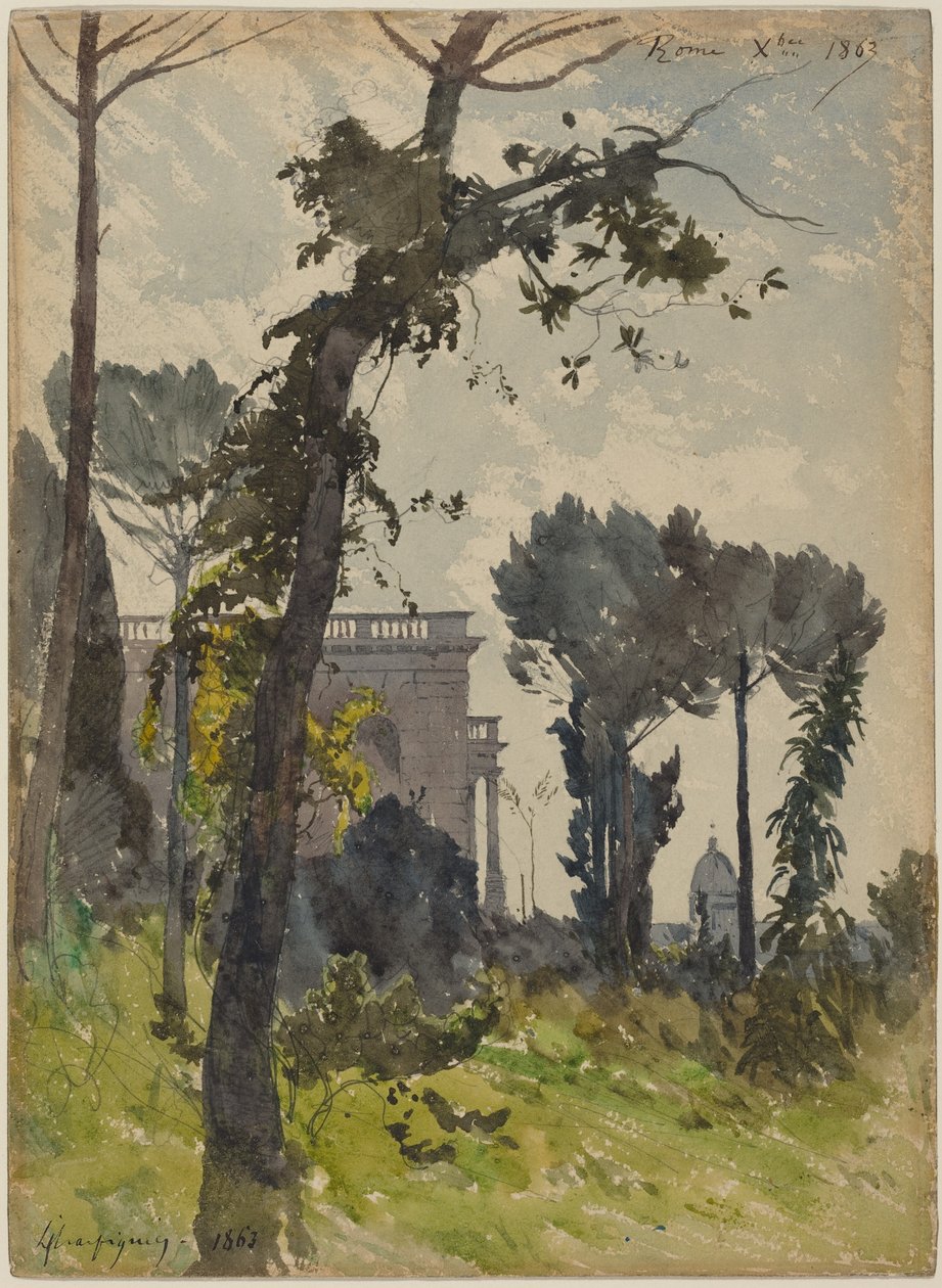 Udsigt over Peterskirkens kuppel, Rom af Henri-Joseph Harpignies