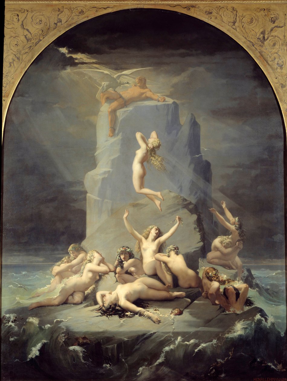 Ødelæggelse af oceaniderne ved foden af klippen eller Promethee er kædemaleri af Henri Lehmann (Karl Ernest (Ernst) Rudolf Heinrich Salem dit) (1814-1882) 1850 Gap, Musee des Hautes Alpes af Henri Lehmann