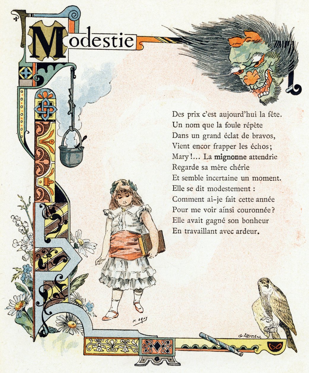 Illustration til "Alfabet af gode eksempler", ca. 1890 (kobberstik) af Henri (1858 1924) Gray