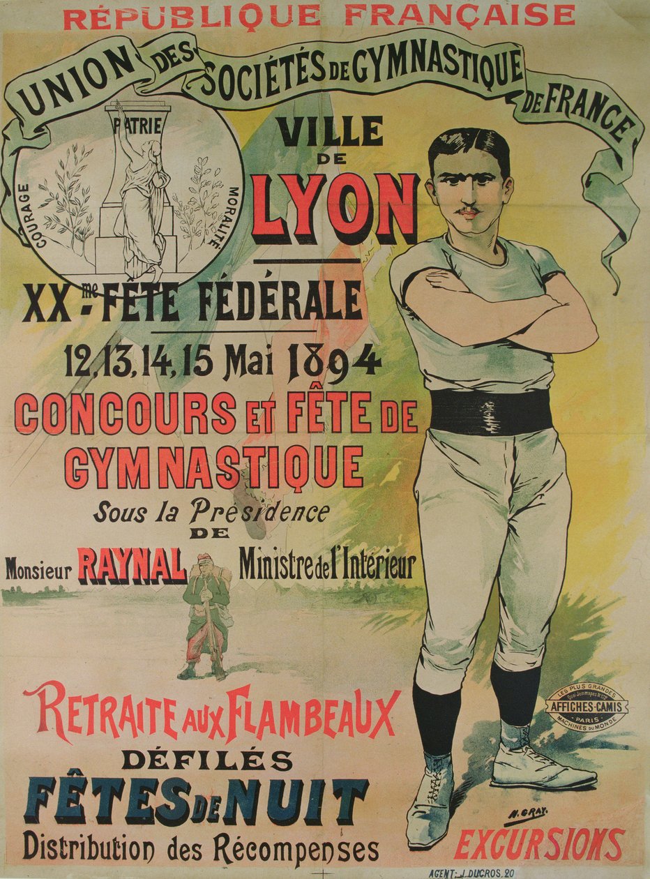 Plakat, der reklamerer for en gymnastikkonkurrence i Lyon af Henri  Gray