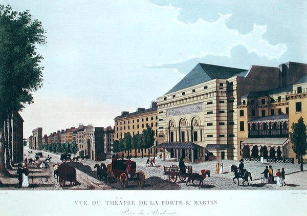 Theatre de la Porte Saint-Martin. ca. 1815-20 (farvegravering) af Henri (after) Courvoisier Voisin