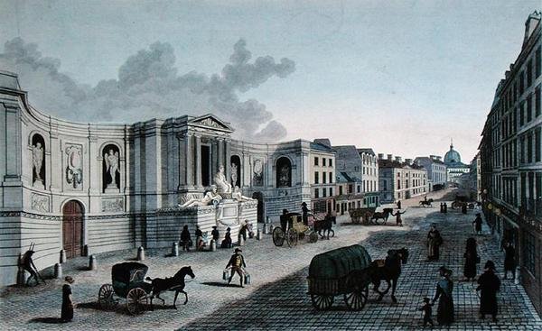 Grimberghen, udsigt til springvandet på Rue de Grenelle, Faubourg St. Germain, graveret af Grimberghen, ca.1815-20 (farvestik) af Henri (after) Courvoisier Voisin