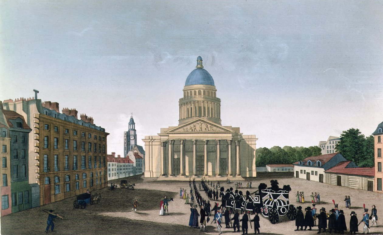 Begravelsesoptog uden for Pantheon, ca. 1815-20 (farvestik) af Henri (after) Courvoisier Voisin
