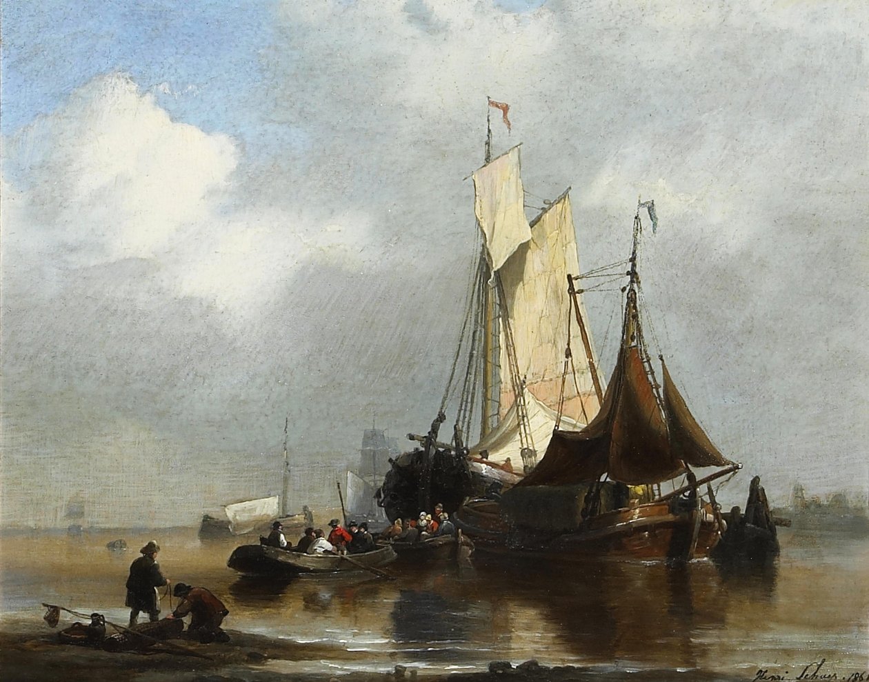 Skibe i en havn af Henri Adolphe Schaep
