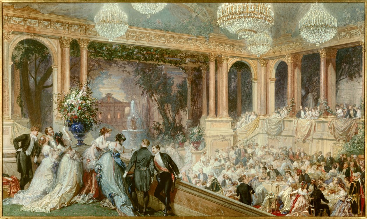 Middag giver til Tuilerierne af Napoleon III. En reception under det andet imperium. Akvarel af Baron Henri Baron (1816-1885). 19. århundrede. Compiegne, Musee National Du Chateau af Henri Baron