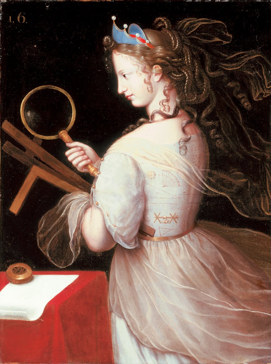 Portræt af Marie-Charlotte de la Tremouille, hertuginde af Sachsen-Iena, klædt som en allegori af Geomtery af Henri Beaubrun