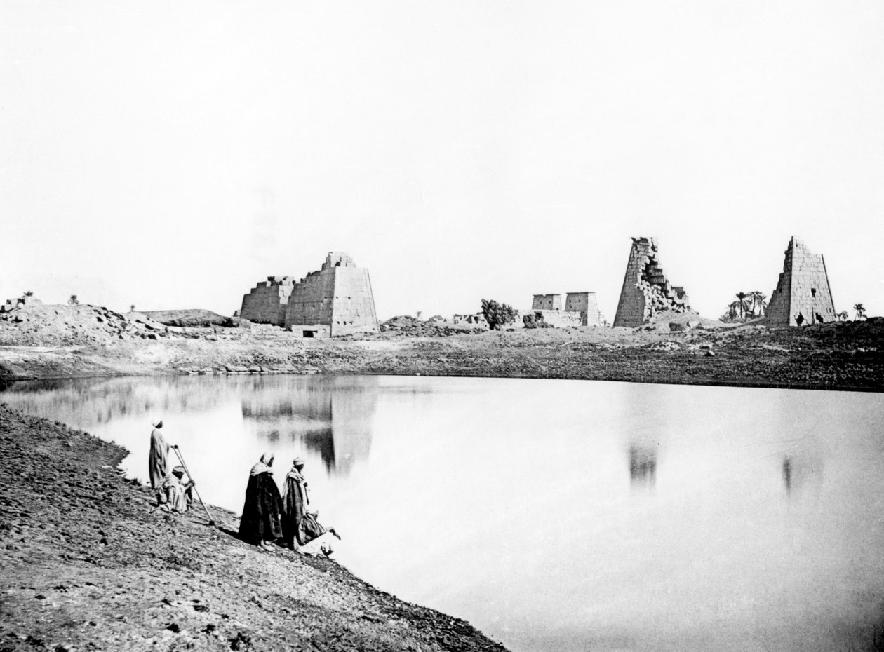 Hellige sø og tempelruiner, Karnak, Nubien, Egypten, 1887 af Georges Henri Bechard