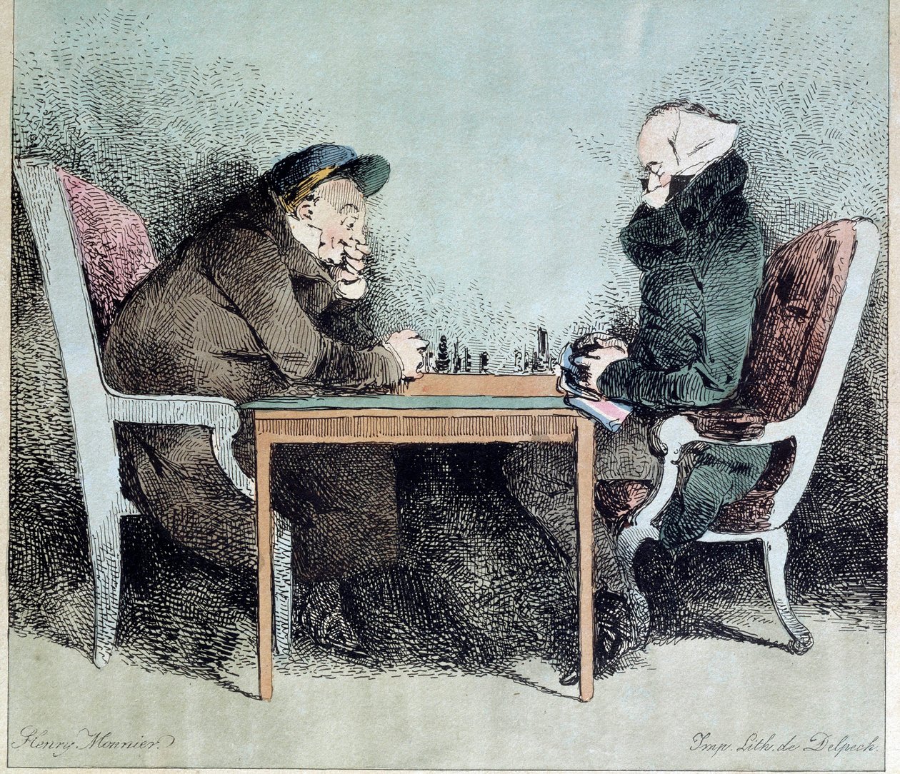 Skakspillere gravering af Henry Monnier (1805-1877) af Henri Bonaventure Monnier