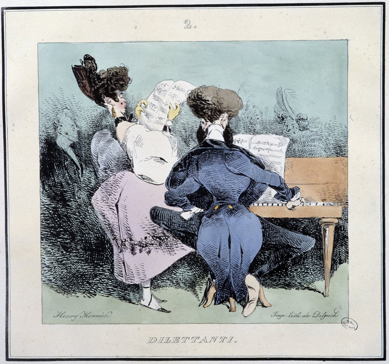Dillettantes (unge mennesker synger og spiller klaver) - i "" parisiske sketches" af Henri Monnier, red. Delpech, Paris af Henri Bonaventure Monnier