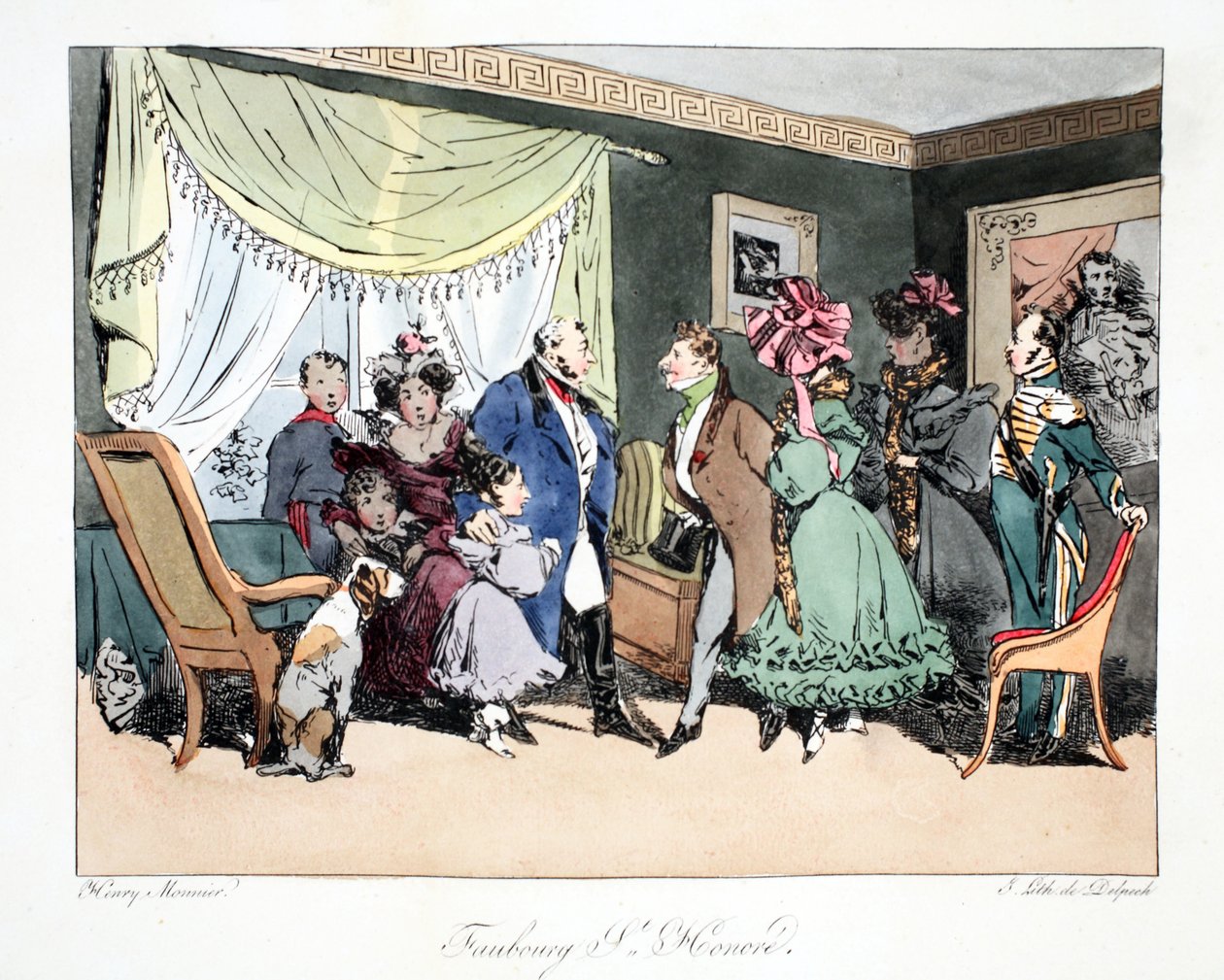 Faubourg St. Honoré, illustration fra "Six Quartiers de Paris" af Henri Monnier, litograferet af F.S. Delpech, udgivet af F.S. Delpech. Paris, ca. 1828 (håndkoloreret litografi) af Henri Bonaventure Monnier