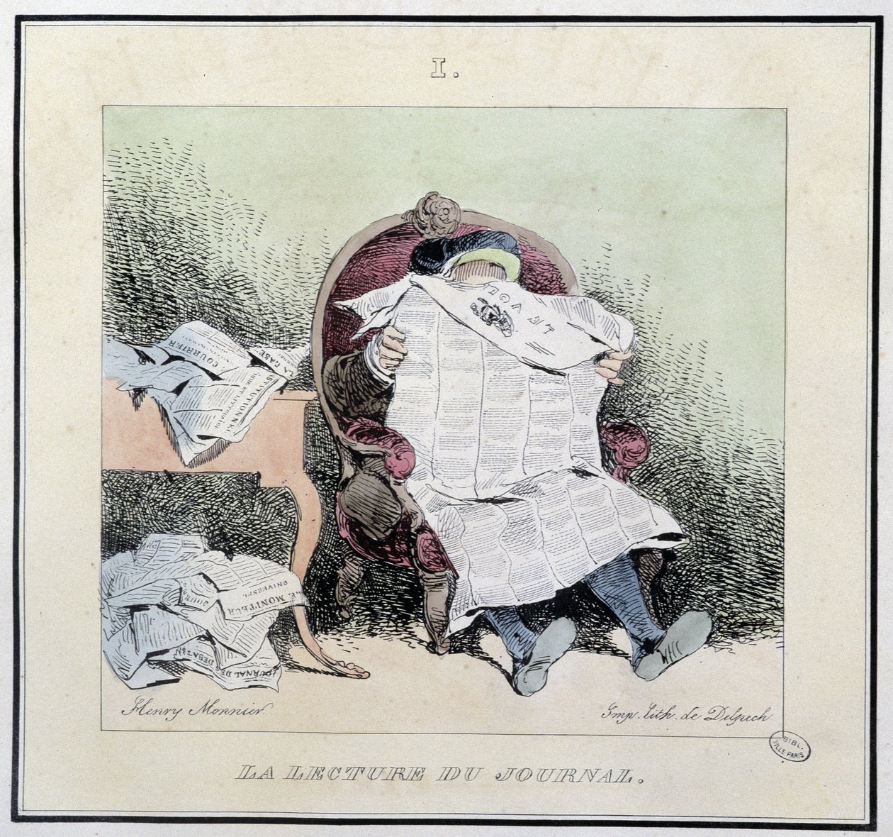 Læser avisen - i "" parisiske sketches" af Henri Monnier, red. Delpech, Paris af Henri Bonaventure Monnier