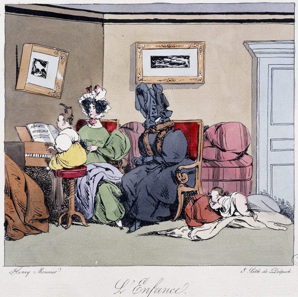 Barndom (klaverundervisning) - i “” Tidligere og i dag” af Henri Monnier, red. Delpech, Paris af Henri Bonaventure Monnier