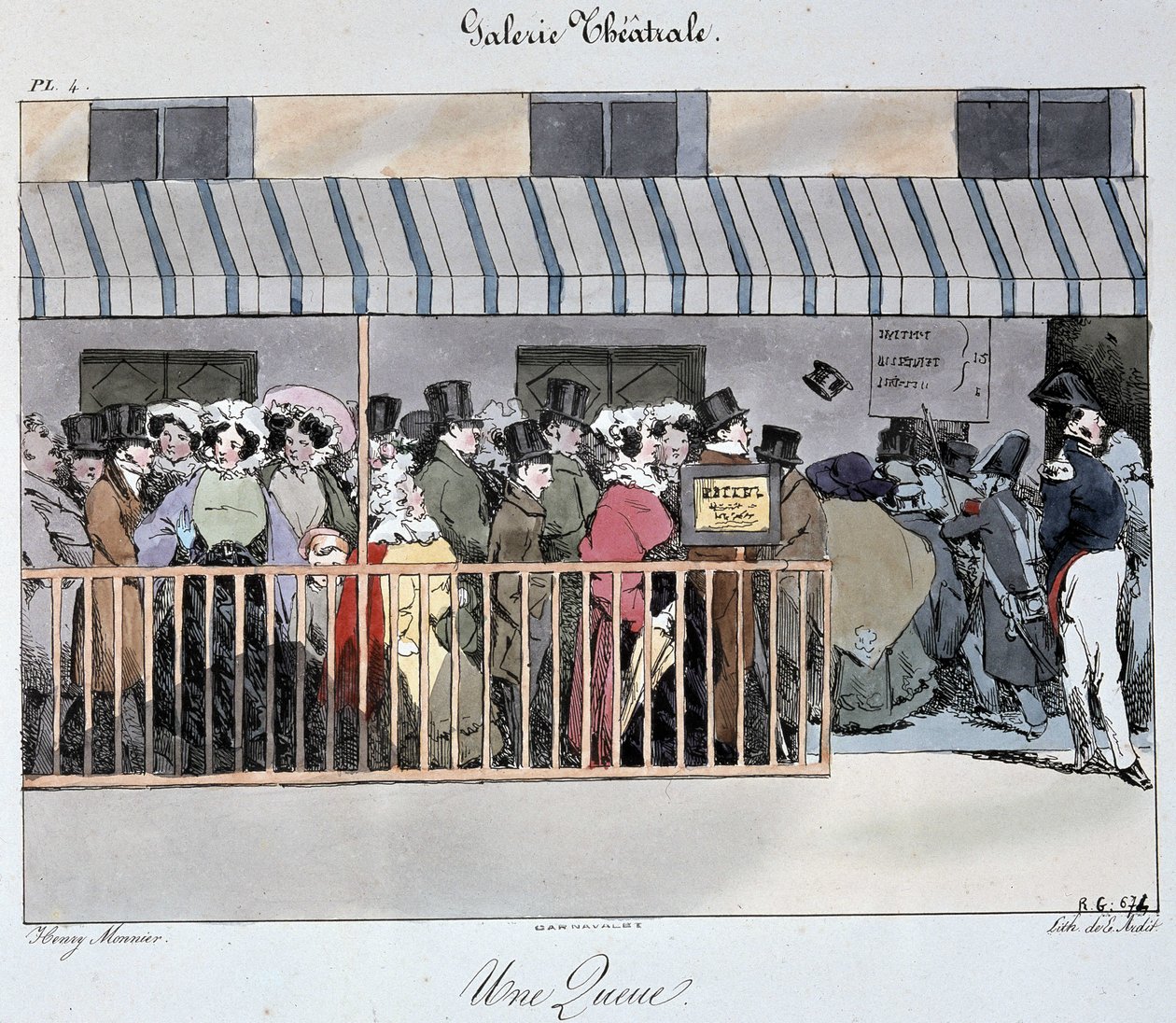 Teatergalleri: en hale ved indgangen - Tegning af Henri Monnier, Carnavalet af Henri Bonaventure Monnier