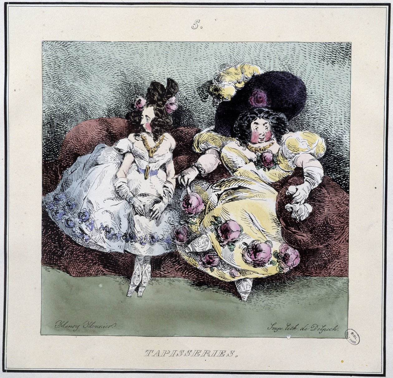 Grimme kvinder laver "" gobelin"" siddende i en stue - i "" Parisiennes" af Henri Monnier, red. Delpech, Paris af Henri Bonaventure Monnier